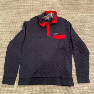 Mens patagonia organic cotton quilt snap-t pullover. Navy blue, size Large.